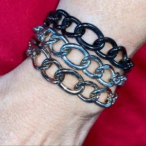 Bracelet Multi-Chain Black/Pewter-Tone/Copper-Tone